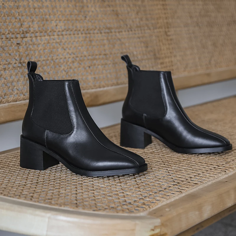

Black green Genuine Leather Women boots thick high Heel Ankle Boots Classic Design Shoes For Women Working Office Shoes Woman