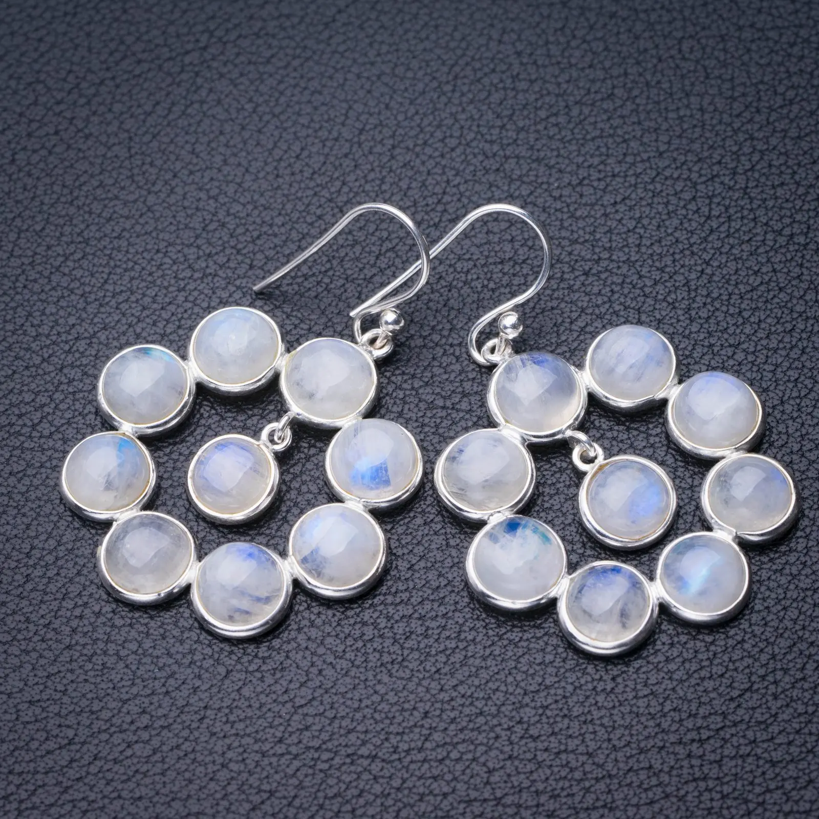 

StarGems Natural Rainbow Moonstone Handmade 925 Sterling Silver Earrings 1.75" D7295