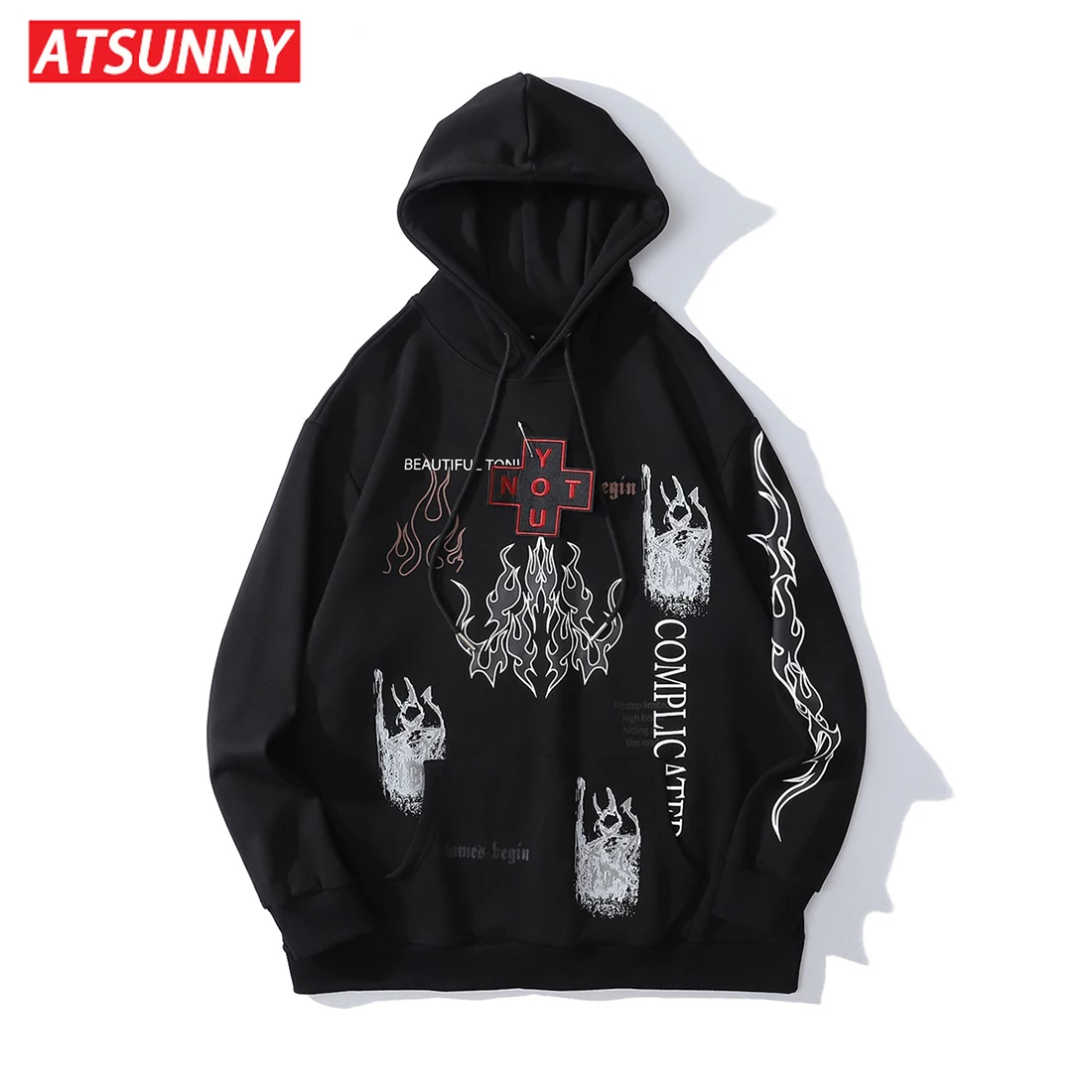 

ATSUNNY American Street Hoodies Streetwear with Game console Print Sweatshirts Mens Hip Hop Harajuku Casual Sweat Tops