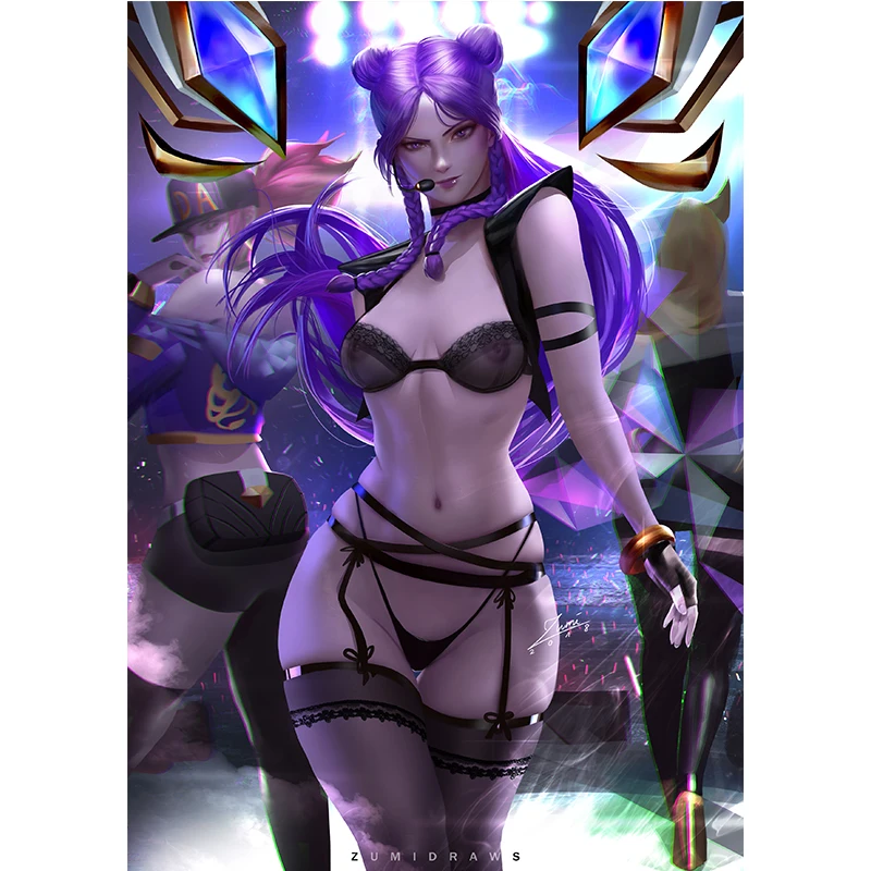 Печать на холсте аниме KDA Ari Kasa Evelyn Akali сексуальная девушка художественный постер
