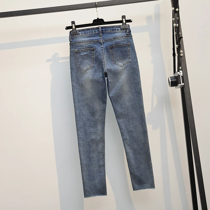 

XIBUSANA Jeans Solid Color 2020 Summer Autumn New Small Feet Pants Korean Casual Comfortable Nine-Point Thin Pants Plus Size 5XL