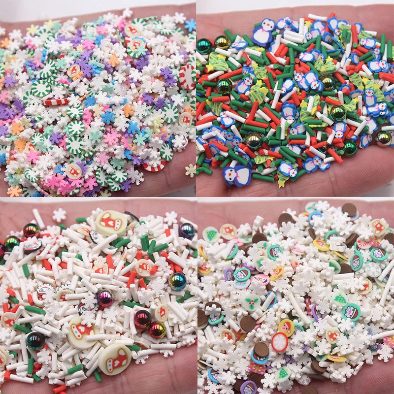 100 г/лот Рождественская серия конфеты деревья Пингвин Снежинка глина ломтики с бусинами спрей для шейкеров аксессуары