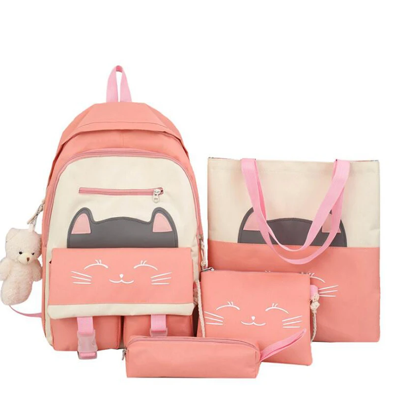 

Набор из 4 шт., милые школьные сумки для девочек, модный холщовый женский рюкзак, кавайная сумка для учеников начальной школы, повседневный рюкзак для книг для подростков, 2021