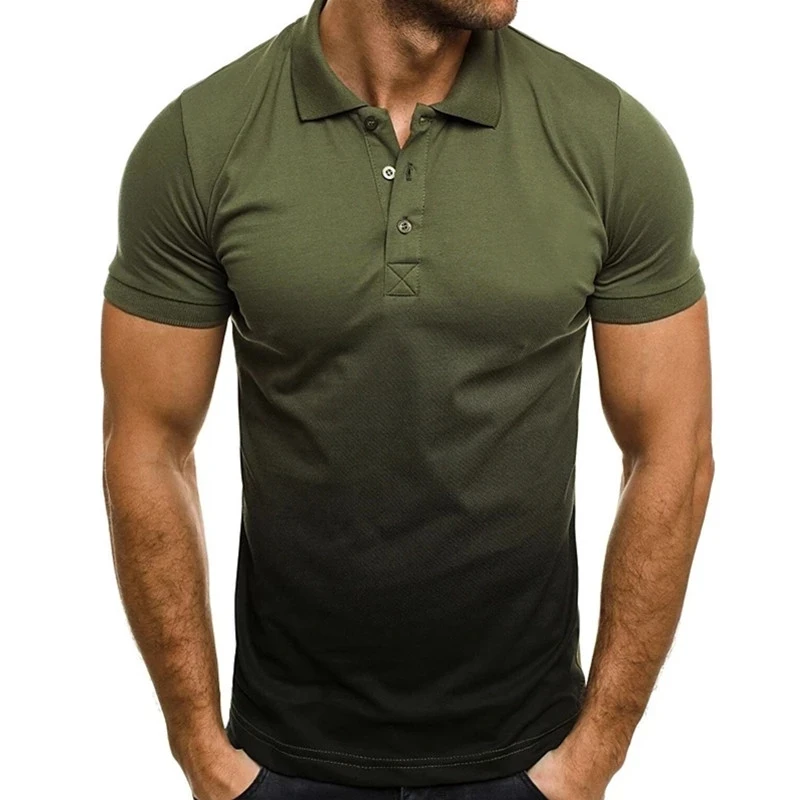 

Men's Print Short Sleeve Polo Shirt Business Lapel Casual Slim Breathable Gradient Color 2021