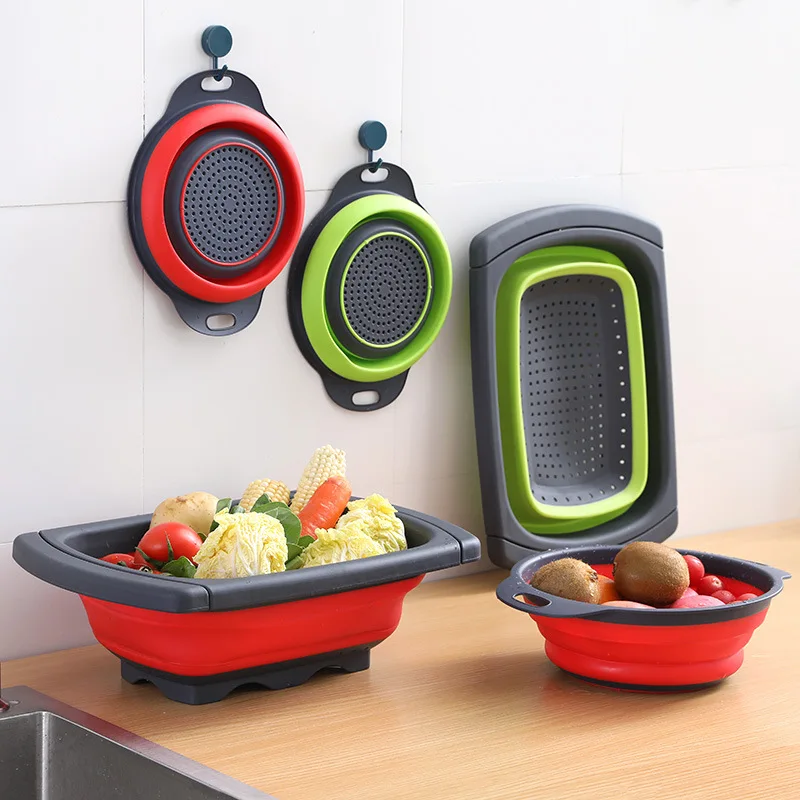 

Filter basket silicone telescopic folding drainage BASKET Kitchen Accessories vegetable and fruit filter with retractable handle