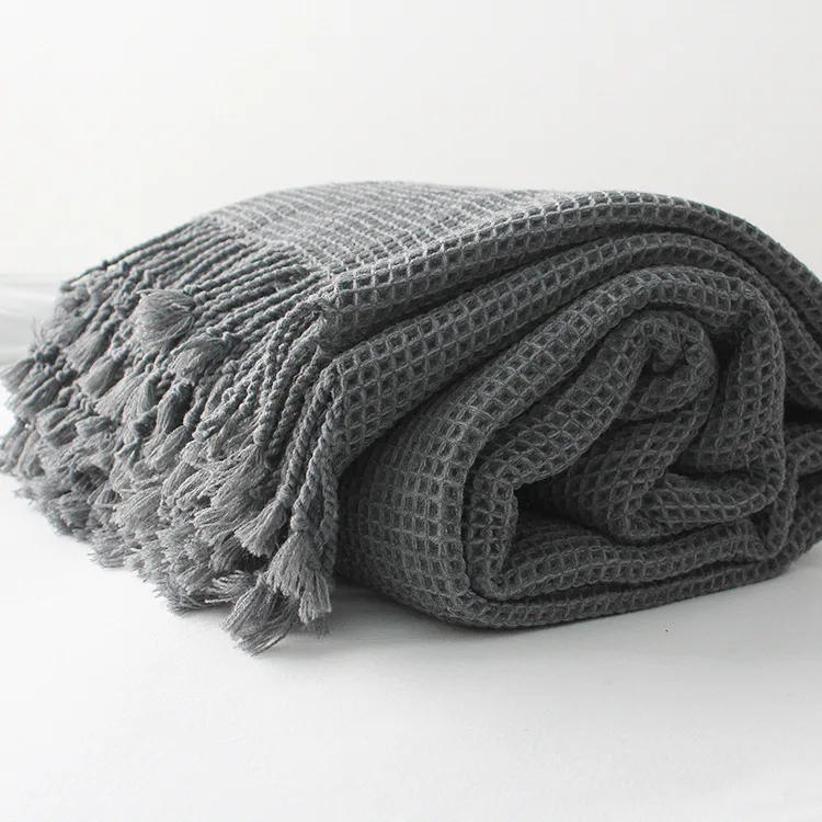 Drop Shipping Dark Gray Acrylic Knitted Blanket Thread Blankets with Tassel Throw for Bed Sofa Home Textile Fashion | Дом и сад