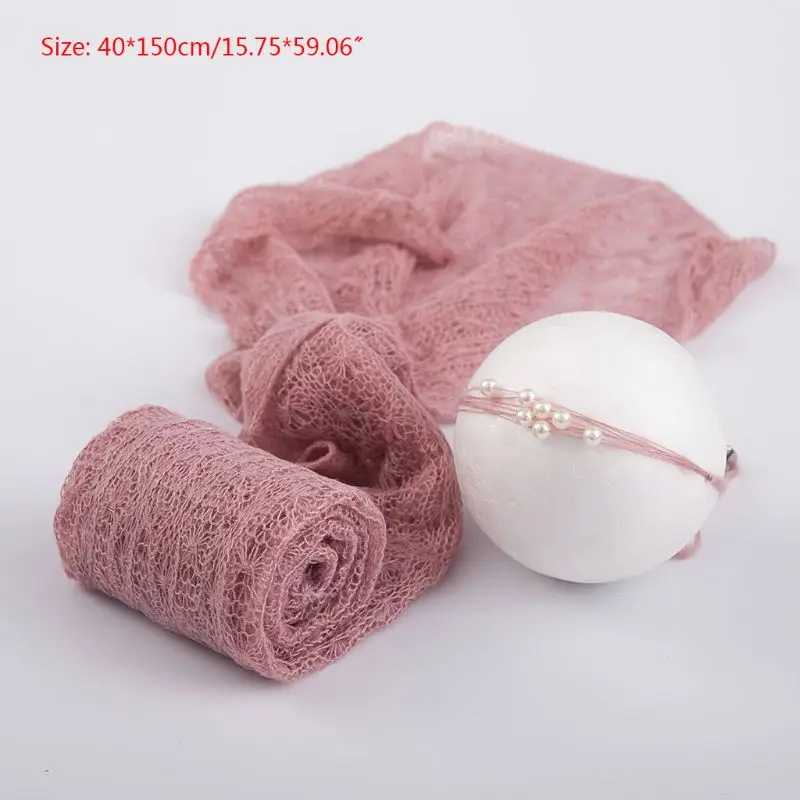

2 Pcs/set Baby Photography Props Blanket Wraps Stretch Knit Wrap Photo Newborn Cloth Accessories Headdress