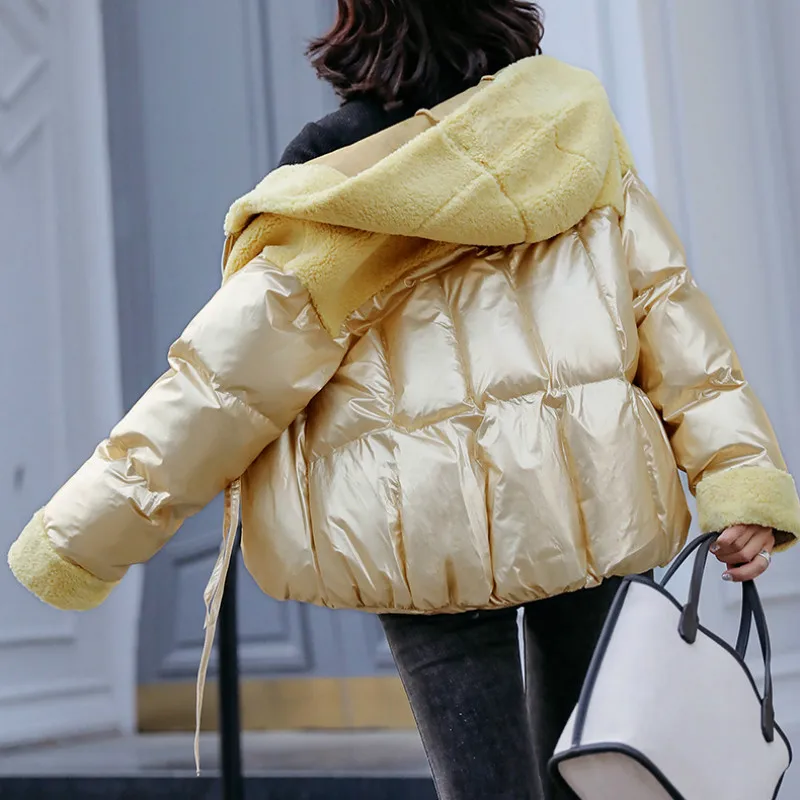 Thicken Solid Colors Coat Padded Jackets New Parka Winter Women Fashion Warm Wool Hooded Pocket Zipper Long Sleeve Windproof Fur