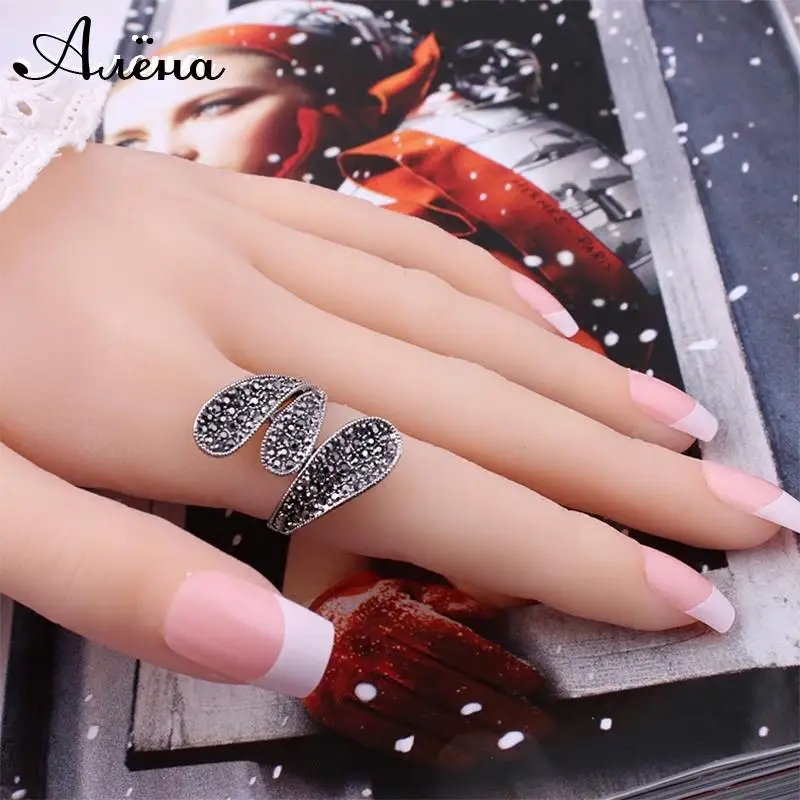 Женское Винтажное кольцо KCALOE длинное с черным кристаллом и стразами Anillos