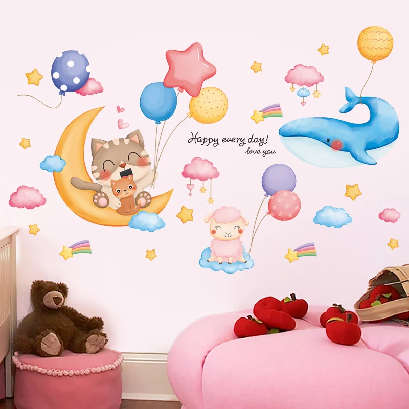 

[shijuekongjian] Balloons Clouds Wall Stickers DIY Animal Pegatinas Wall Decals for Kids Rooms Baby Bedroom Home Decoration