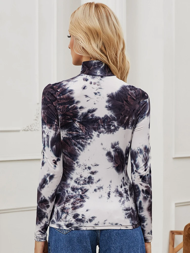 

TRODEAM New Spring Casual Long Sleeve Bodycon Shirts Women Bodycon Turtleneck T-Shirt Irregular Staining Tops Abrigos Mujer y2k