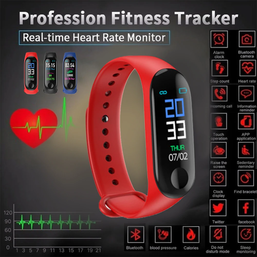 Смарт-браслет часы спортивный шагомер M3 Plus Bluetooth монитор сердечного ритма фитнес