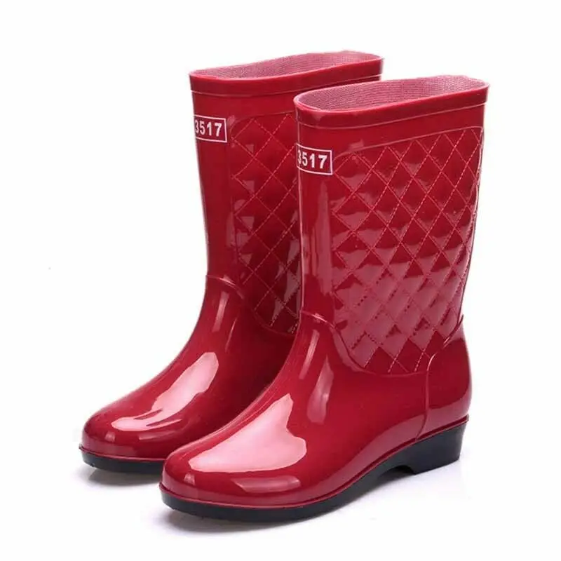 

Женские эластичные сапоги до середины икры, водонепроницаемая нескользящая резиновая обувь, однотонная Новинка