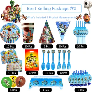 For 10 People Toy Story Theme Disposable Tableware Set Woody Buzz Lightyear Plate Tablecloth Baby Sh