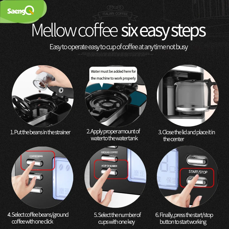 SaengQ Электрический Кофе машина шлифовальная Экспресс пены чайник Кухня