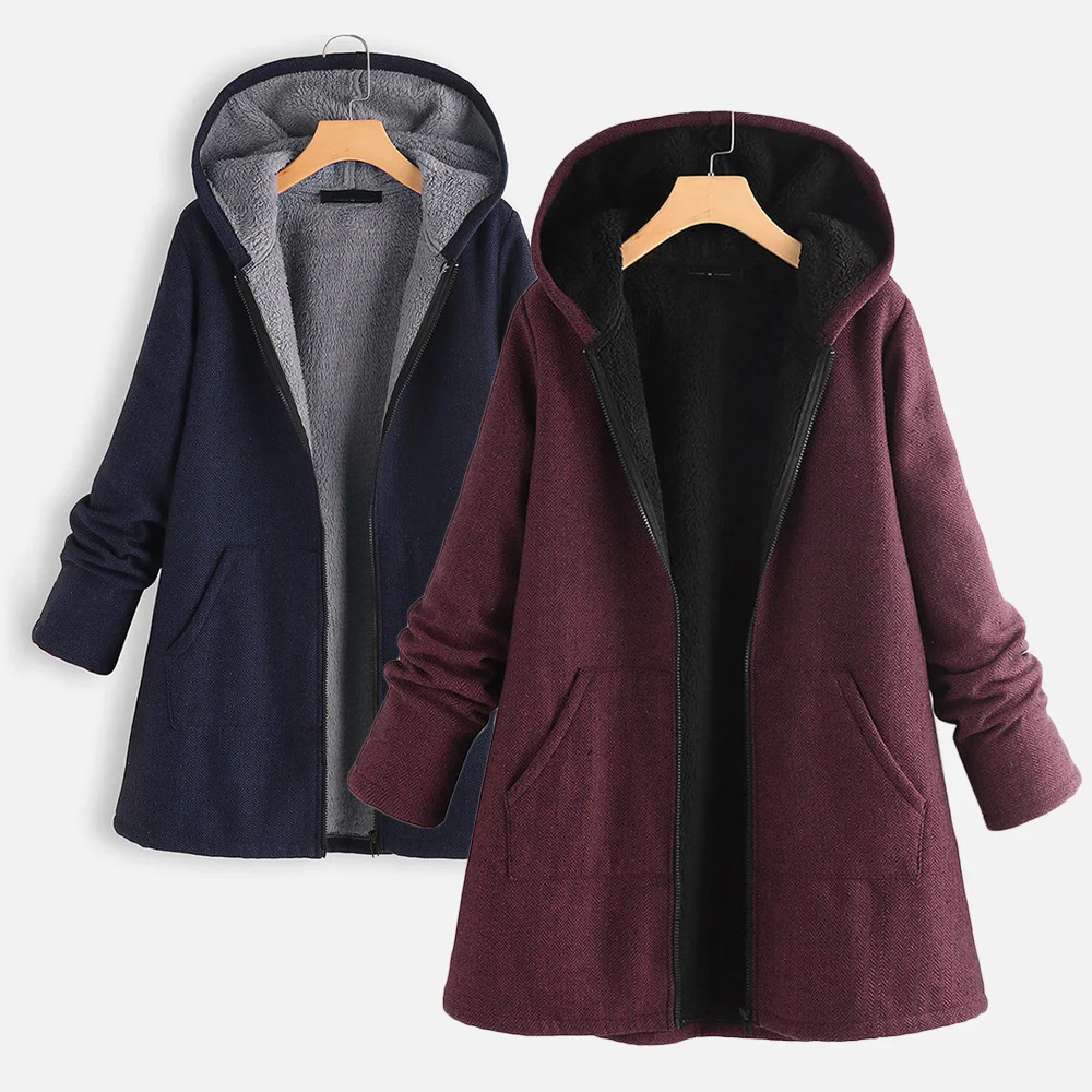 

Jacket 2021 Autumn And Winter New Style Padded Jacket Casual Plush Thick Coat Mid-length Hooded Women Wn*