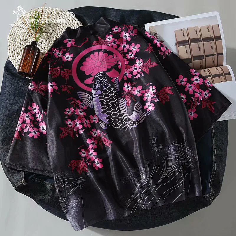 Yukata Kimonos женский кардиган Harajuku японское кимоно летняя Свободная рубашка с