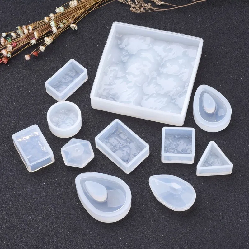 

10pcs/set Mixed Shape Silicone Molds Clear Resin Casting Molds DIY Tool Set For UV Resin Epoxy Resin Jewelry Making pandahall