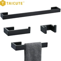 TAICUTE Bathroom Accessories Set Towel Bar Robe Hook Toilet Paper Holder Wall Mount Stainless Steel Shower  Hardware  Black