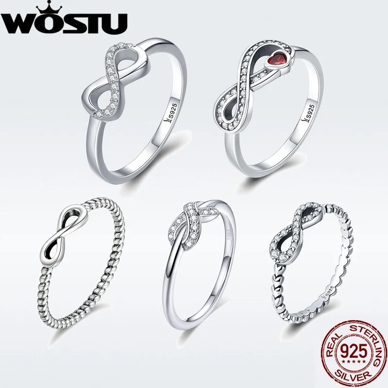 WOSTU Лидер продаж 925 пробы Серебряное Бесконечное Кольцо для женщин и девушек S925 Кольца на палец серебряные ювелирные изделия свадебный подарок DXR332