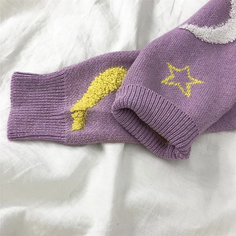 Gaganight Moon Stars корейский Свободный женский свитер с длинным рукавом и круглым