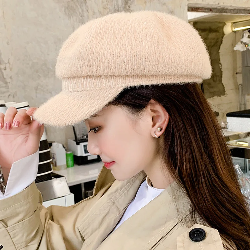 Плюшевая восьмиугольная шапка для женщин новинка Осень зима корейский японский