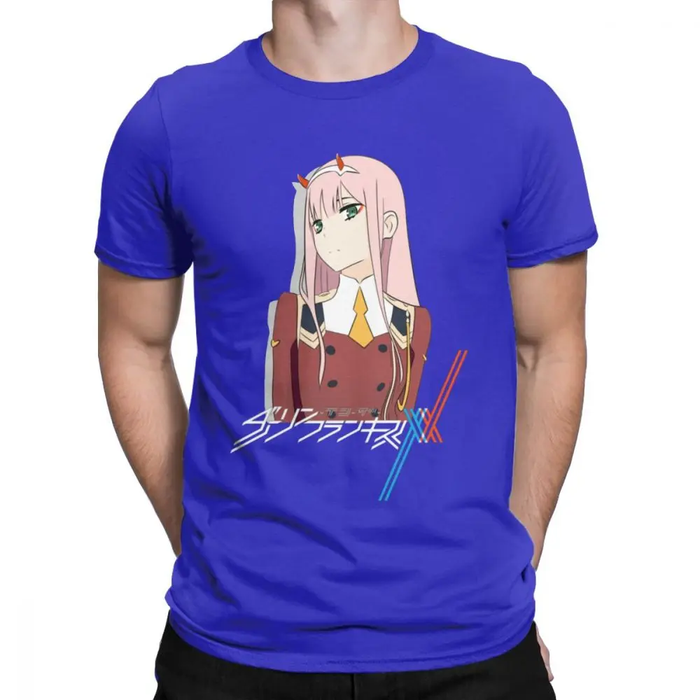Darling In The Franxx 02, Мужская футболка, винтажные футболки, хлопок, с коротким рукавом, японская анимация, футболка, Новое поступление, топы - Цвет: Синий