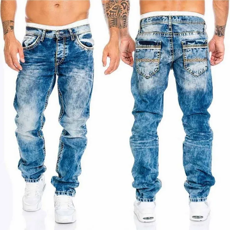 

2021 New Jeans Men Elastic Waist Skinny Jeans Men 2021 Stretch Ripped Pants Streetwear Mens Denim Jeans Blue
