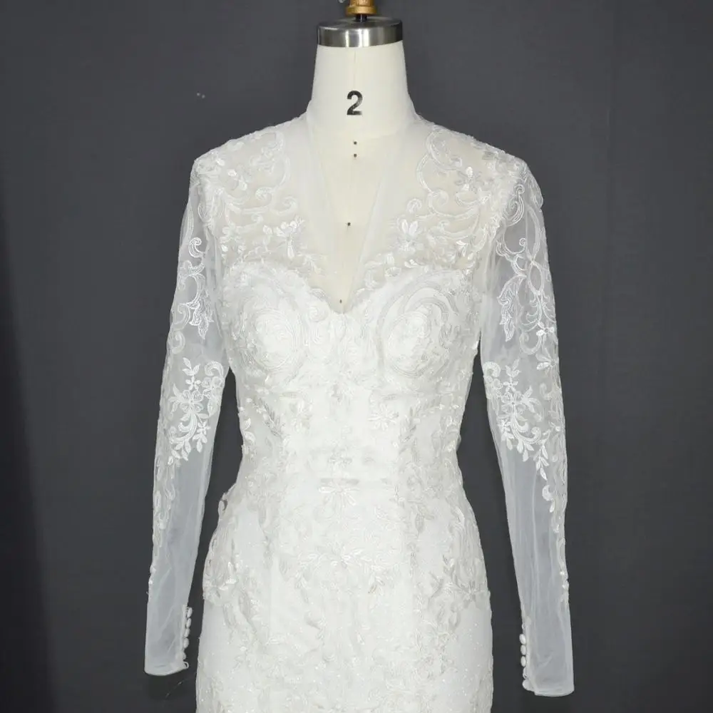 

2021 Mermaid Long Sleeves Twinkle Illusion Bridal Dress Lace Appliques Bridal Gowns