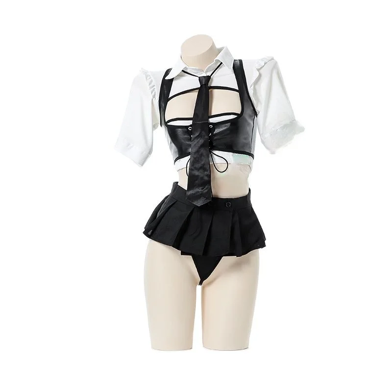 

Женский костюм из искусственной кожи, мини-юбка, сексуальный костюм офицера полиции для косплея, костюм для аниме-косплея вечерние вечерняя...