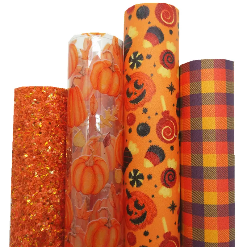 Имбирная кожа тыквы тартаны печатные синтетические виниловые листы из