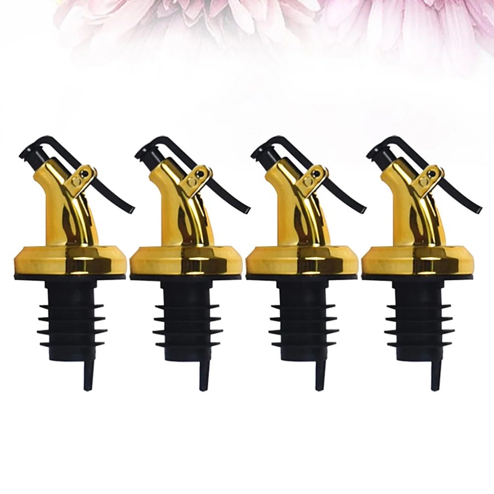 

4pcs Press Type Electroplating Oil Bottle Nozzle Pour Spouts Oil Stopper Sauce Bottle Nozzle Kitchen Accessories (Golden)