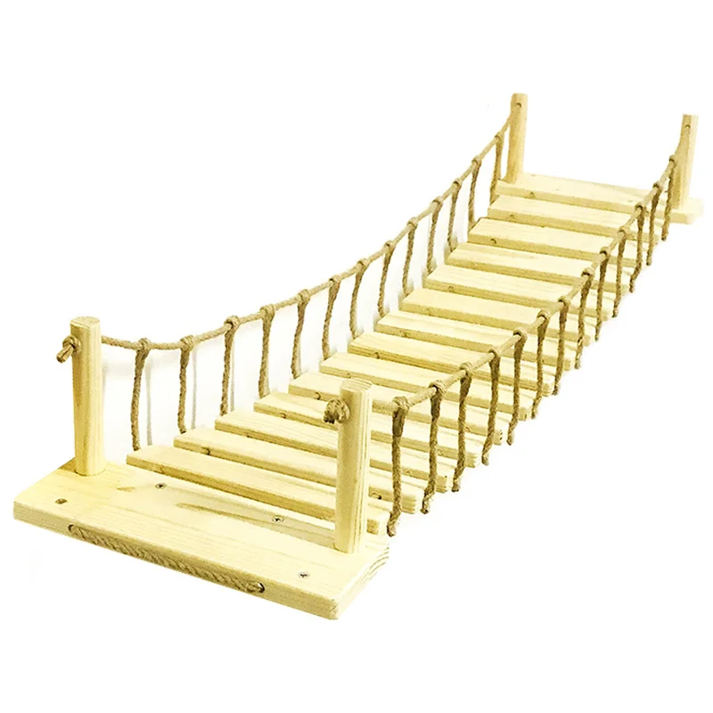

Roped Cat Bridge Climbing Frame Wall Mounted Wood Cat Tree House Bed Sisal Scratching Post Jumping Bridge Pet Furniture 90cm MJ