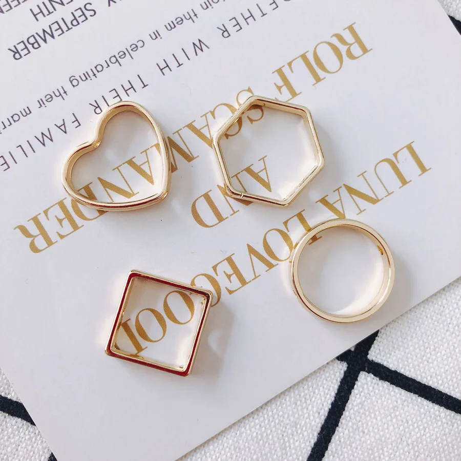 

DIY Jewelry Findings Bright Gold Tone Plated Alloy Geometry Charms 40pcs Hollow Out Heart Square Round Hexagon Necklace Pendants
