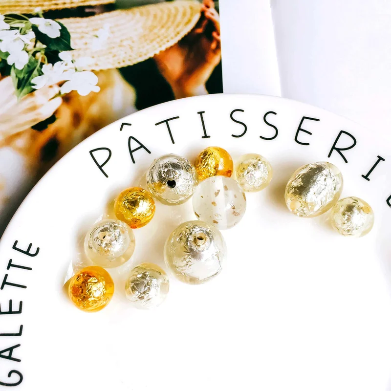 

Gold Foil Beads Round Bracelet Ear Drop Pendant Earring Accessories Necklace Charms Jewelry Components Material 10pcs