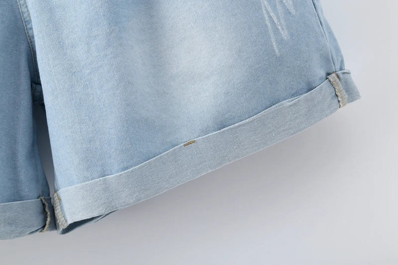

Plus Size Women's Light Blue Shorts Casual Fox Embroidery Summer Denim Shorts