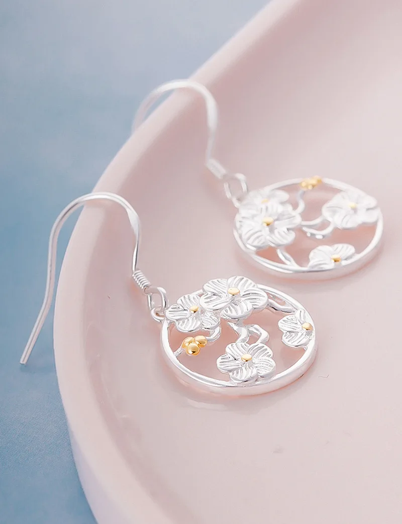 

925 Sterling Silver Cherry blossoms Drop Earrings For Women Fashion Jewelry sterling-silver-jewelry pendientes