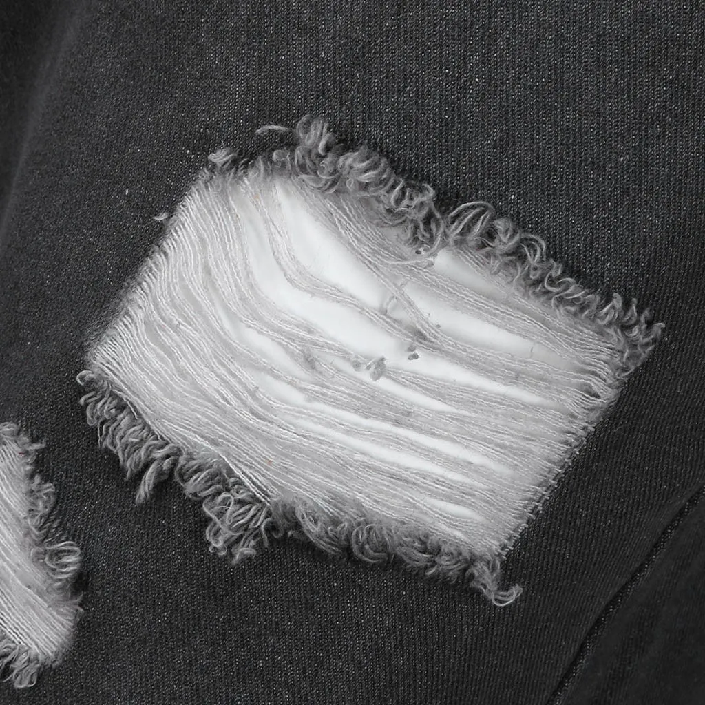 Мужские серые джинсы Узкие рваные Стрейчевые зауженные брюки в стиле хоп-хоп с