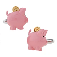 animal cufflinks life elements golden pig piggy bank pink paint french shirt cuff links mens business banquet accessories gifts