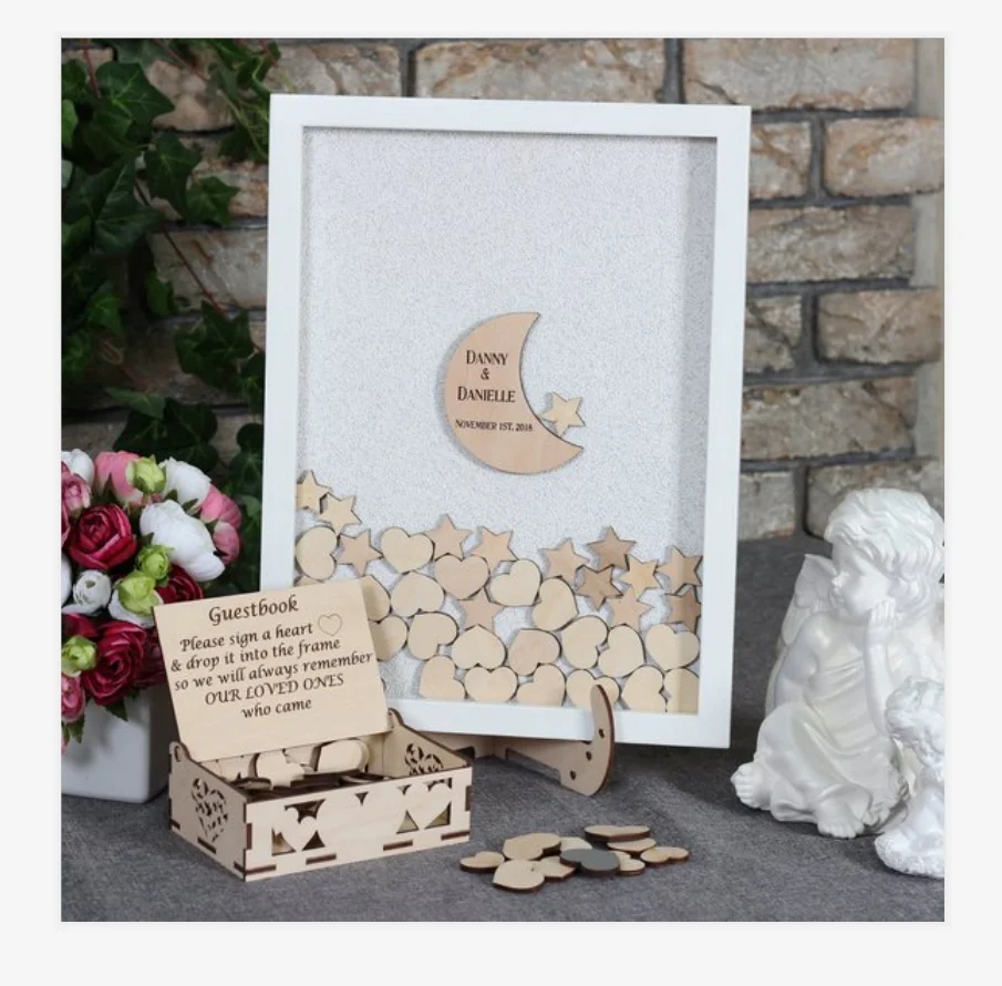 Персонализированные Имя Луна и Звезды свадьба падение топ коробка Гостевая