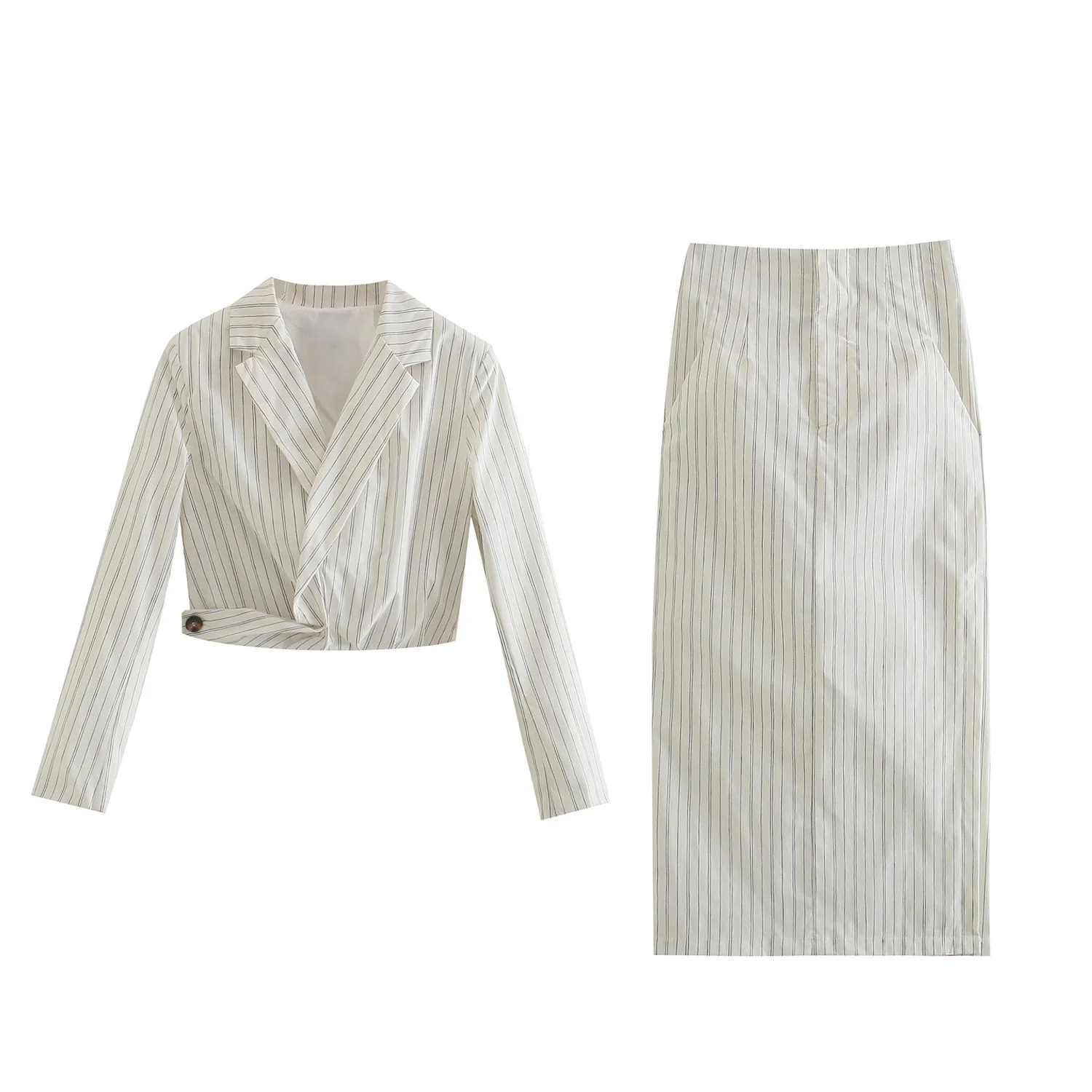 

Женский комплект из 2 предметов, полосатая укороченная блузка и модная юбка, повседневный комплект из 2 предметов, Женский льняной комплект ...