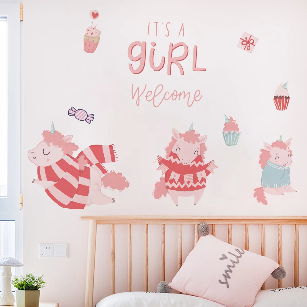 Милые животные наклейка на стену в форме единорога художественная Наклейка