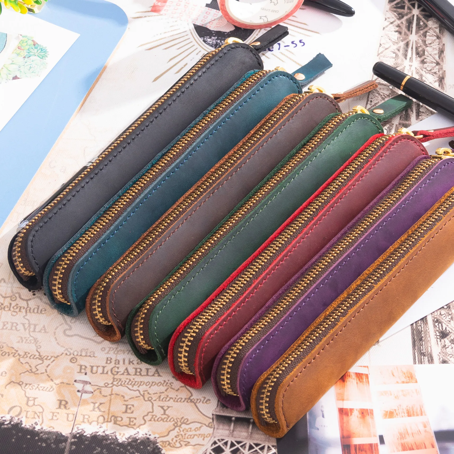 

Genuine Leather School Pencil Case Mini Fountain Pen Box Small Penal Stationery Bag Kit Pencilcase Pouch Pencilfolder Supplies