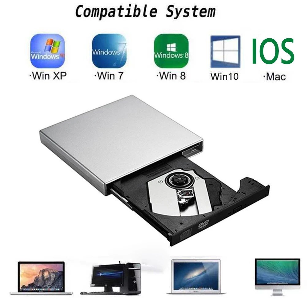 

USB 2.0 &Type C DVD Drive, CD Burner Driver Drive-free High-speed Read-write Recorder, External DVD-RW Player Writer Reader