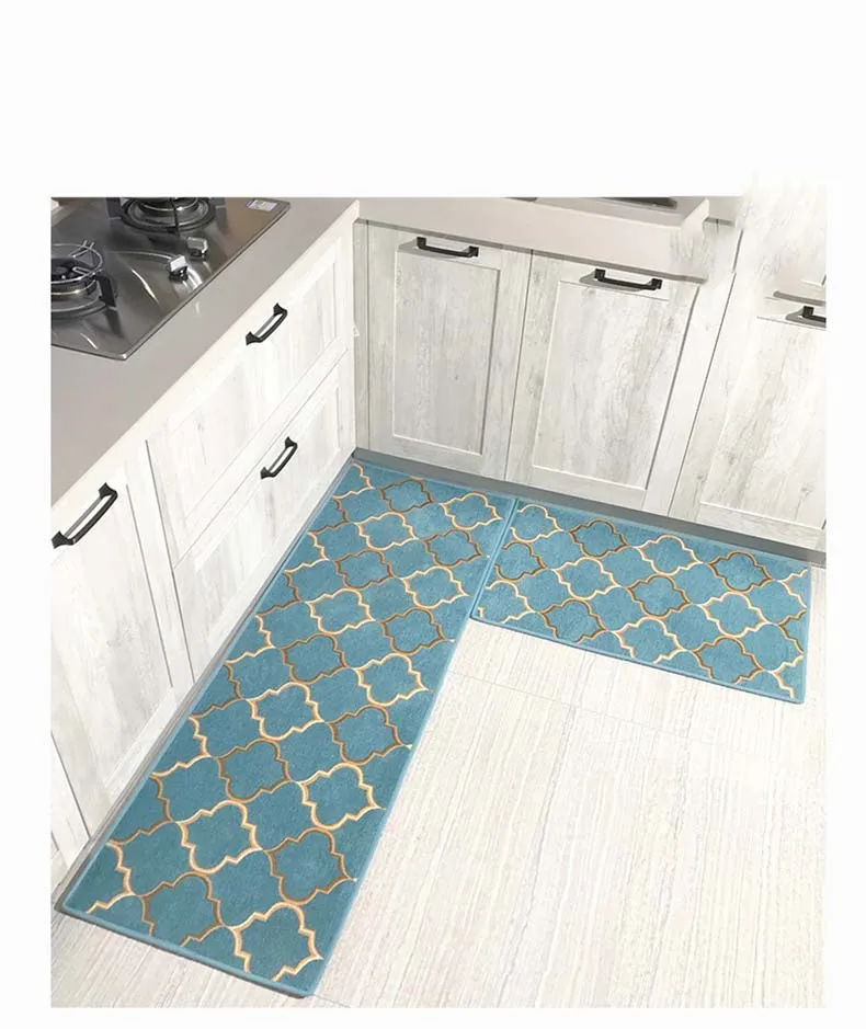 Противоскользящий кухонный напольный коврик синий сетчатый для ванной