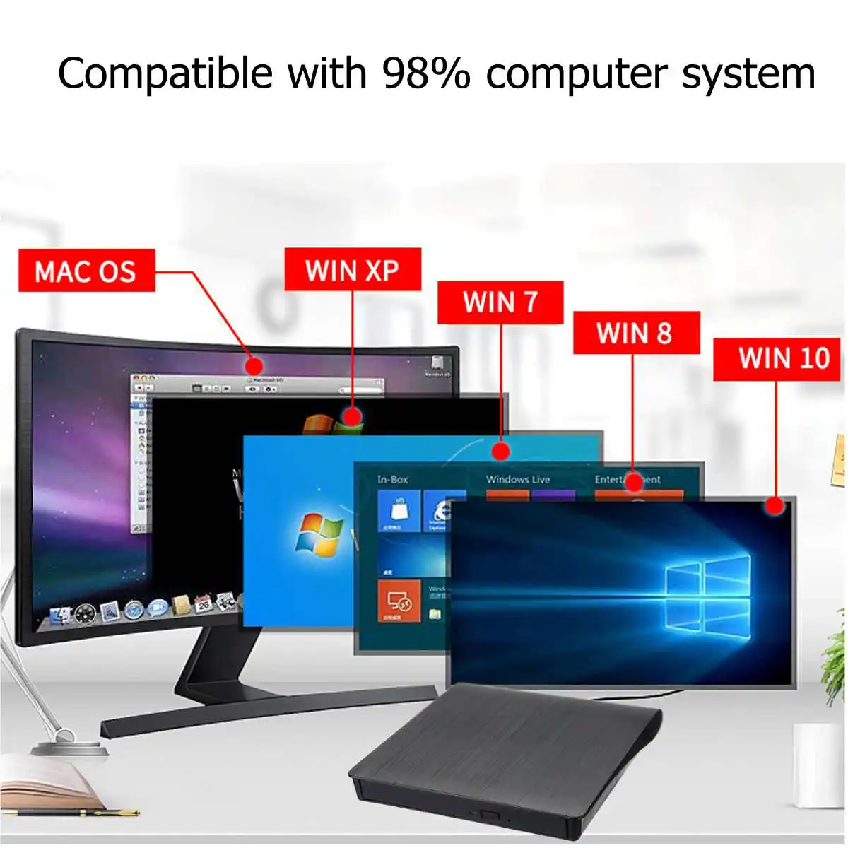 Внешний тонкий Картридер для дисков CD портативный оптический привод USB 3 0 с DVD-ROM