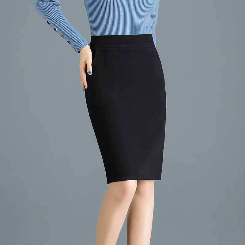 Женская осенне зимняя рабочая одежда юбки карандаш женские однотонные Черные