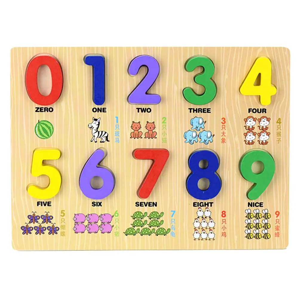 

Animal Print Wooden 0-9 Number Puzzles Board Counting Math Learning Kids Toy