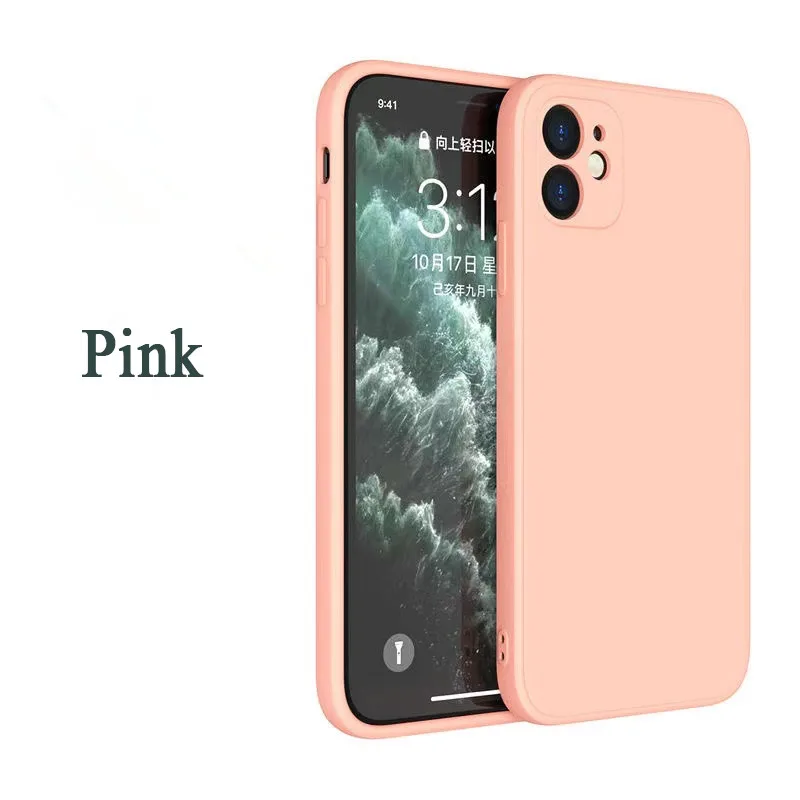 

Suitable for Iphone 7 8 11 12 12pro Liquid Silicone Mobile Phone Case Solid Color Straight Edge Protective Cover Soft Cover