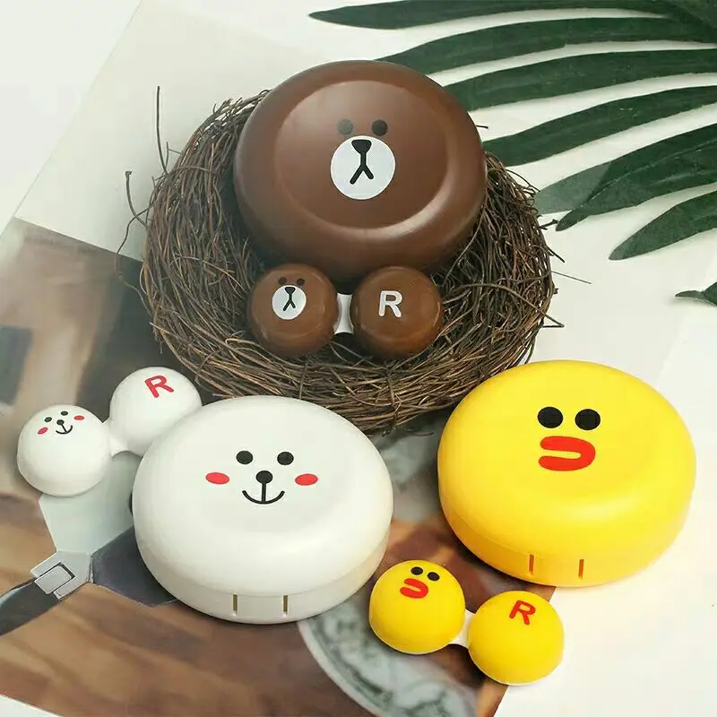 

Round Chicken Contact Lens Cases With Tweezers Cute Travel Lens Kit For Women Bear Lenses Container AM9021
